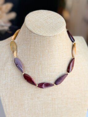Natural Stone Statement Necklace Earth Tone Marquise Beads Unisex